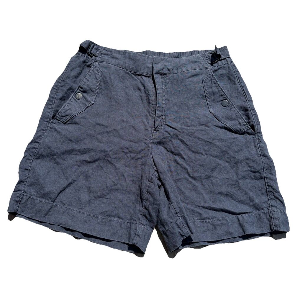 Athleta Voyager 100% Linen Shorts Granite Blue- Size 6 Vacation Beach Resortcore